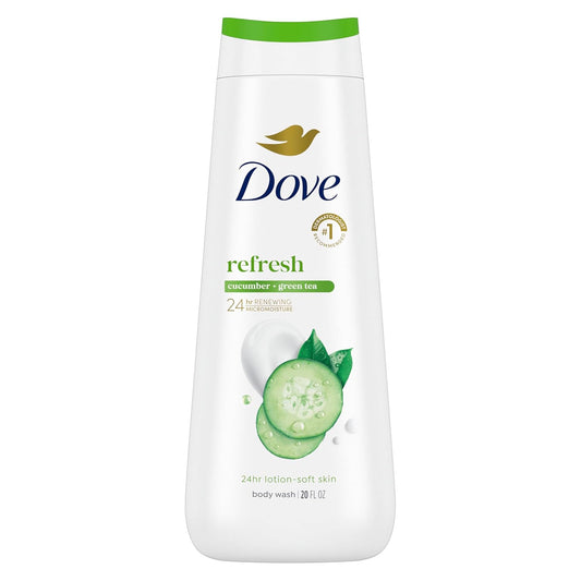 Dove Body Wash Refresh Cucumber and Green Tea for 24hr Lotion-Soft Skin Moisturizing Skin Cleanser with No Sulfates No Parabens 20 oz