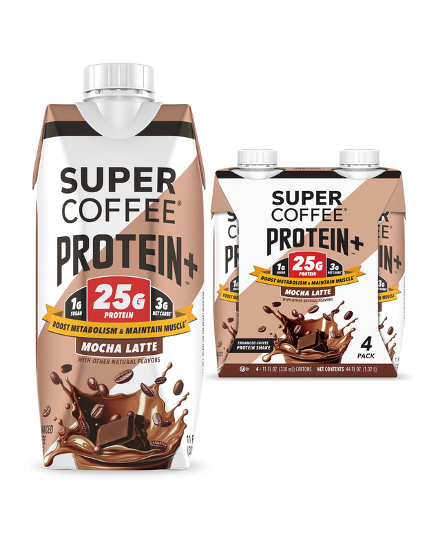 SUPER COFFEE Protein+, Keto Protein Coffee (0g Added Sugar, 25g Protein, 150 Calories) [Mocha] 12 Fl Oz, 12 Pack | Iced Smart Coffee Drinks
