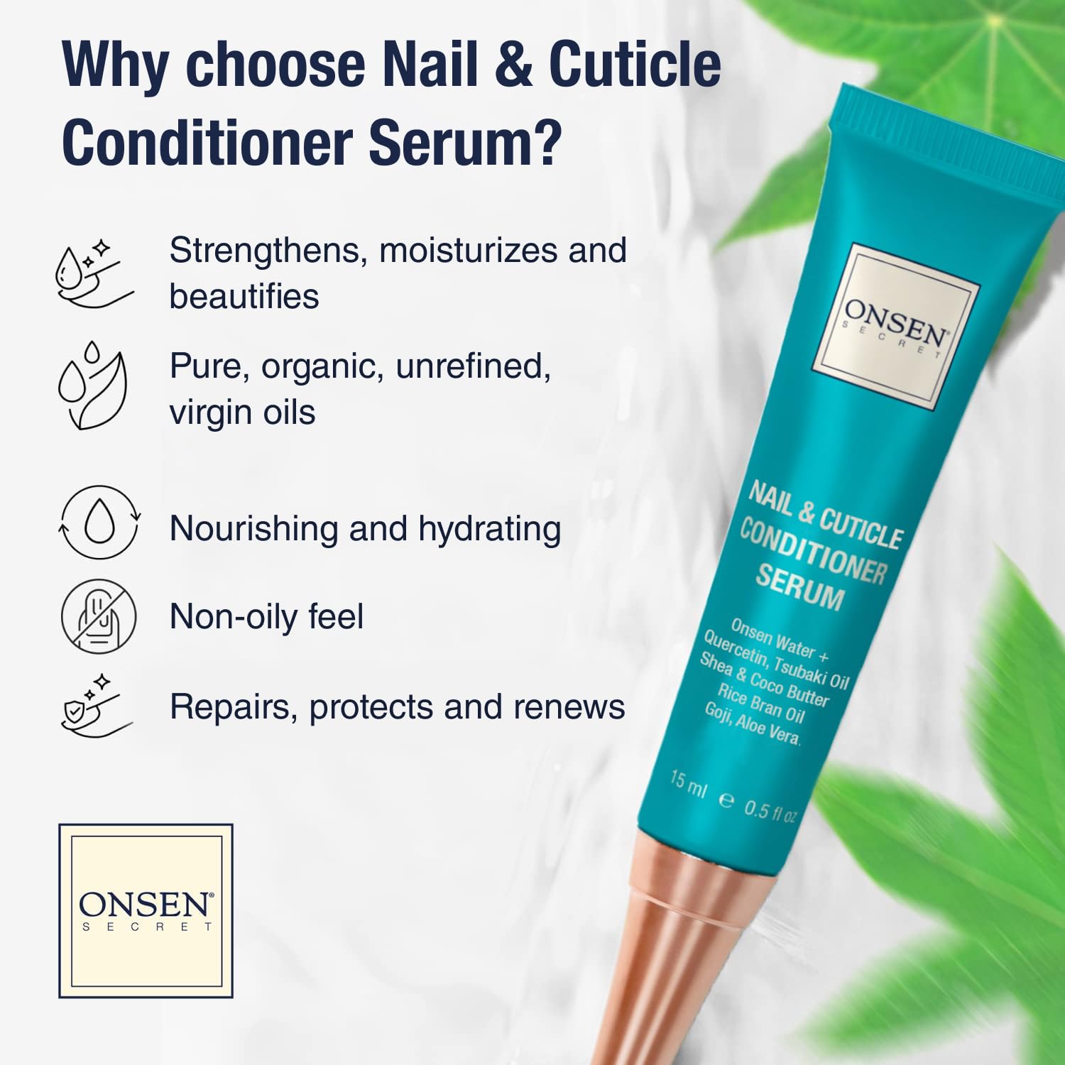 Onsen Nail & Cuticle Cream Treatment w/Japanese Tsubaki, Jojoba & Lavender Oil, Shea Butter – Strengthens Nails, Softens Cuticles - Daily Repair Care (1 Count/15 ml)
