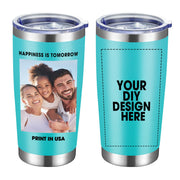 Personalized Custom Tumbler Print in USA 20oz Stainless Steel Coffee Cup with Lid & Straw Double Wall Insulated Tumbler with Colorful Text Logo Photo