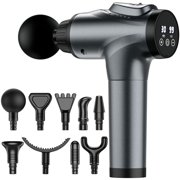 Massage Gun, Muscle Massage Gun for Athletes Handheld Electric Deep Tissue Back Massager, Percussion Massage Device for Pain Relief with 30 Speed Levels 9 Heads