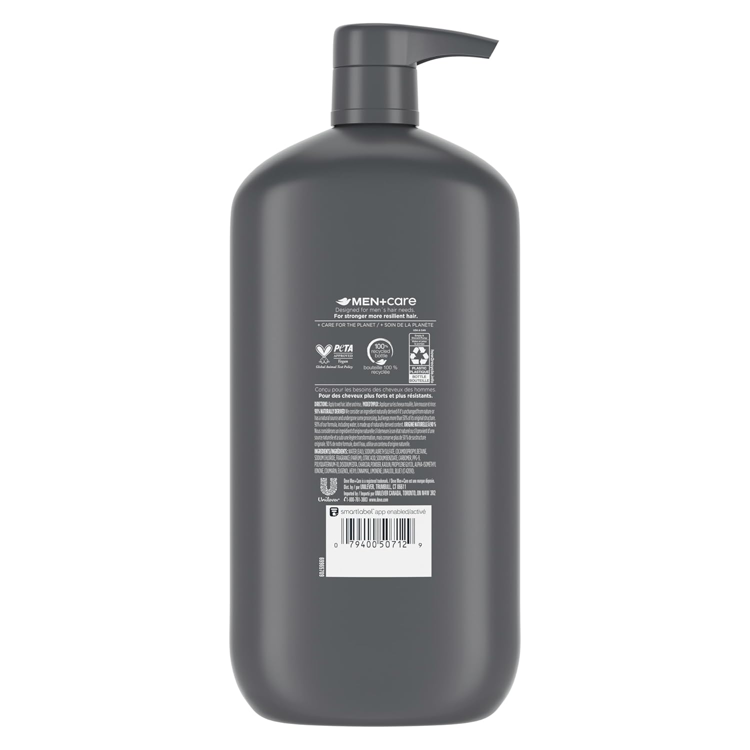DOVE MEN + CARE Charcoal Pump Purifying Shampoo Charcoal + Clay for Stronger, More Resilient Hair, with Plant-Based Cleansers, 31 oz