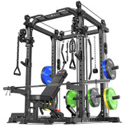 Power Cage Multi-Function Power Rack with Cable Crossover System,1800 LBS Capacity Squat Rack with Weight Bench,for Home Gym