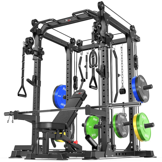 Power Cage Multi-Function Power Rack with Cable Crossover System,1800 LBS Capacity Squat Rack with Weight Bench,for Home Gym