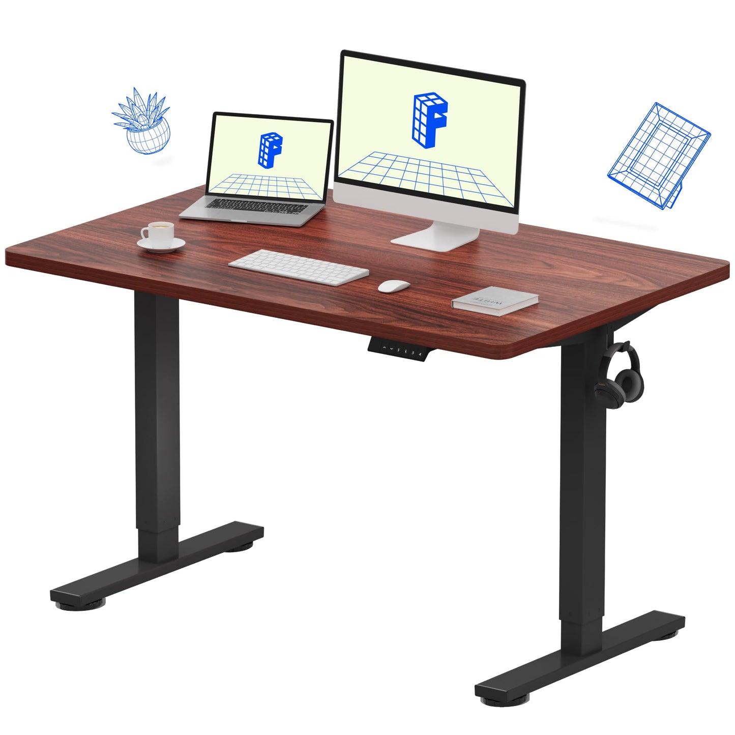 FLEXISPOT EN1 Whole-Piece Standing Desk, 48 x 24 Inches Height Adjustable Desk Stand up Desk Home Office Table for Computer Laptop (White Frame + Maple Desktop)