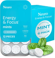 Neuro Energy & Focus Mints - Sugar Free Breath Mints with 80mg Natural Caffeine, B Vitamins & L-Theanine - Vegan Brain Supplement for Exercise, Study & Daily Focus - Peppermint, 72 ct