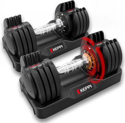 Keppi Adjustable Dumbbells Set-25lb/40lb/55lb/60lb, Anti-Slip Metal Fast Adjust Weight Handle, Exercise & Fitness for Full Body Workout - Adjustable Dumbbell Series