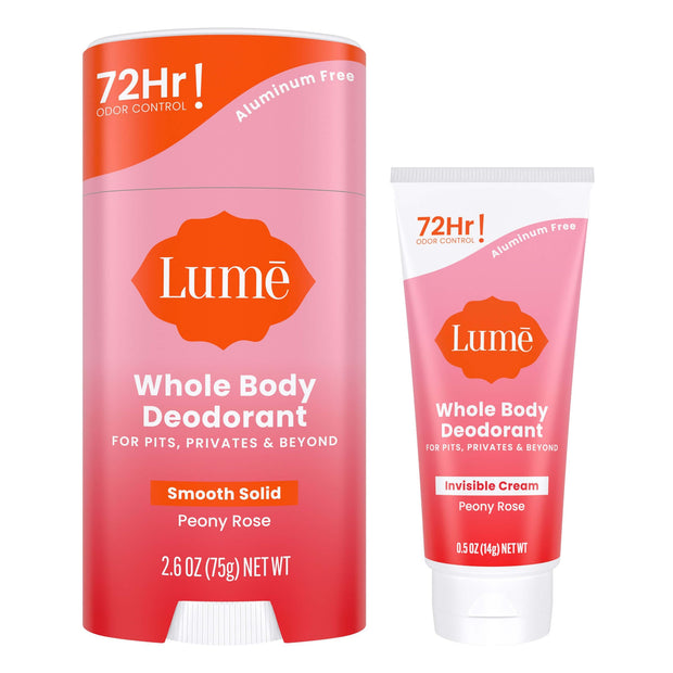 Lume Whole Body Deodorant - Invisible Cream Mini + Solid Stick Bundle - 72 Hour Odor Control - Aluminum & Baking Soda Free, Skin Loving (Lavender Sage)