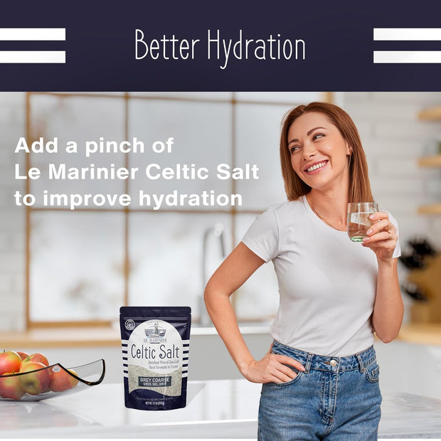 Le Marinier French Sea Salt Grey Coarse, 1.1lb - 18oz. Mineral Rich 100% Natural and Unrefined Celtic Salt Organic. Hand Harvested Mineral Sea Salt, Sel Gris (1.1lb Grey Coarse)