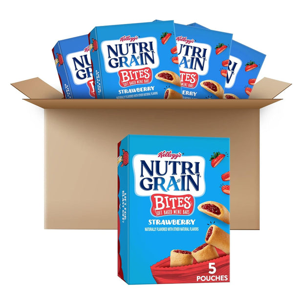 Nutri-Grain Bites Mini Breakfast Bars, Made with Real Fruit and Whole Grains, Kids Lunch Snacks, Strawberry, 32.5oz Case (5 Boxes)