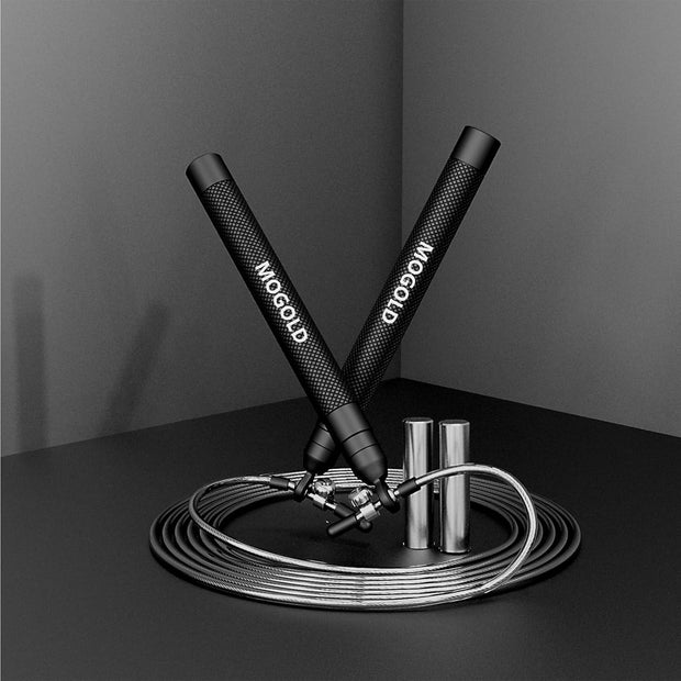 speed jump rope incl. 2 PVC Steel Cables 2.0mm/3.0mm| Ideal for Crossfit, Fitness, Boxing and Easy Double Under | Metal Jump Rope with Weights for Fitness Women and Men Premium Bearing Balls | Carry Pouch&Spare Screws