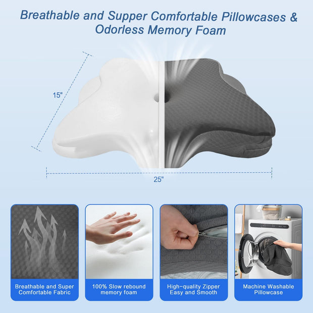 Pain Relief Cervical Pillow for Neck Support,Adjustable Ergonomic Pillow Cozy Sleeping,Odorless Orthopedic Memory Foam Pillows,Contour Bed Pillow for Side Back Stomach Sleeper