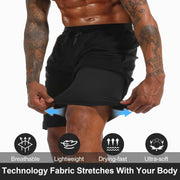 Sauna Shorts for Men 2 in 1 Sweat Shorts Men Sauna Suit Compression Liner Athletic Workout Pants with Pockets