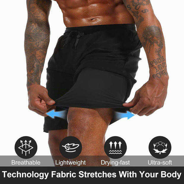 Sauna Shorts for Men 2 in 1 Sweat Shorts Men Sauna Suit Compression Liner Athletic Workout Pants with Pockets