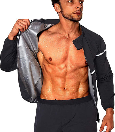 Sauna Suit for Men Sweat - Long Sleeve Shirt Jacket Workout Body Shaper Zipper Top Slimming Fitness Trainer Gym