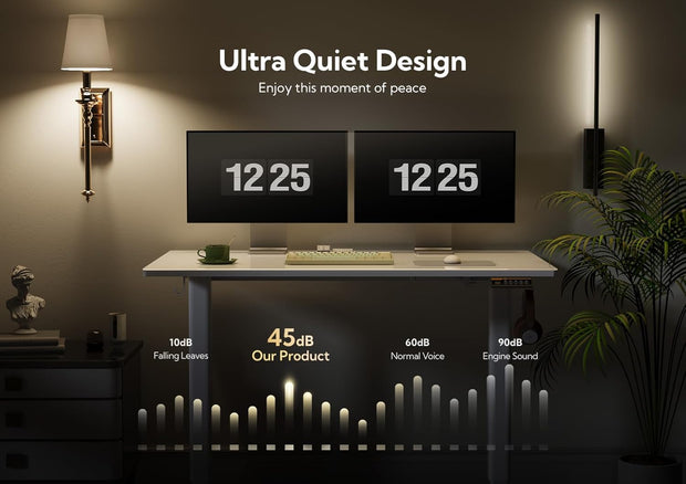 INNOVAR Glass Standing Desk, 48x24 Inch White Standing Desk Adjustable Height Electric Stand Up Quick Install for Computer Desks, Super White