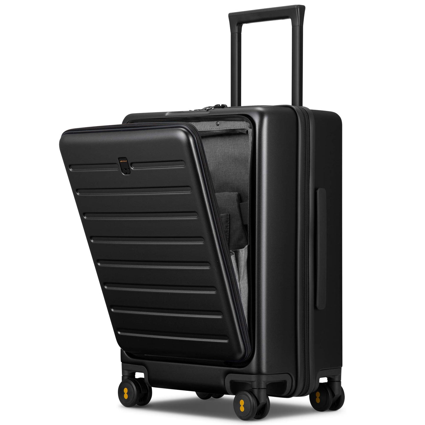 LEVEL8 Carry On Luggage with Compartment, 20 Inch Lightweight Hard Shell Rolling Suitcase with Wheels Airline Approved with Front Pocket, Double Tsa Locks, Grey