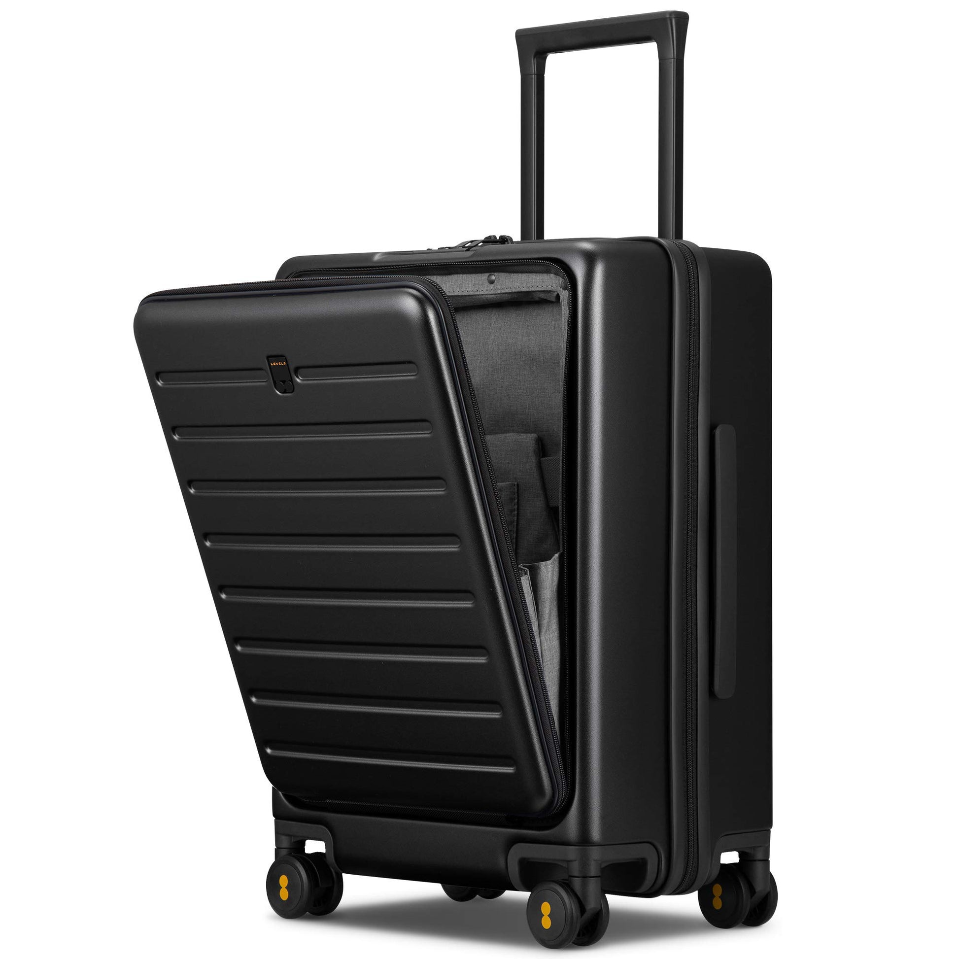 LEVEL8 Carry On Luggage with Compartment, 20 Inch Lightweight Hard Shell Rolling Suitcase with Wheels Airline Approved with Front Pocket, Double Tsa Locks, Grey