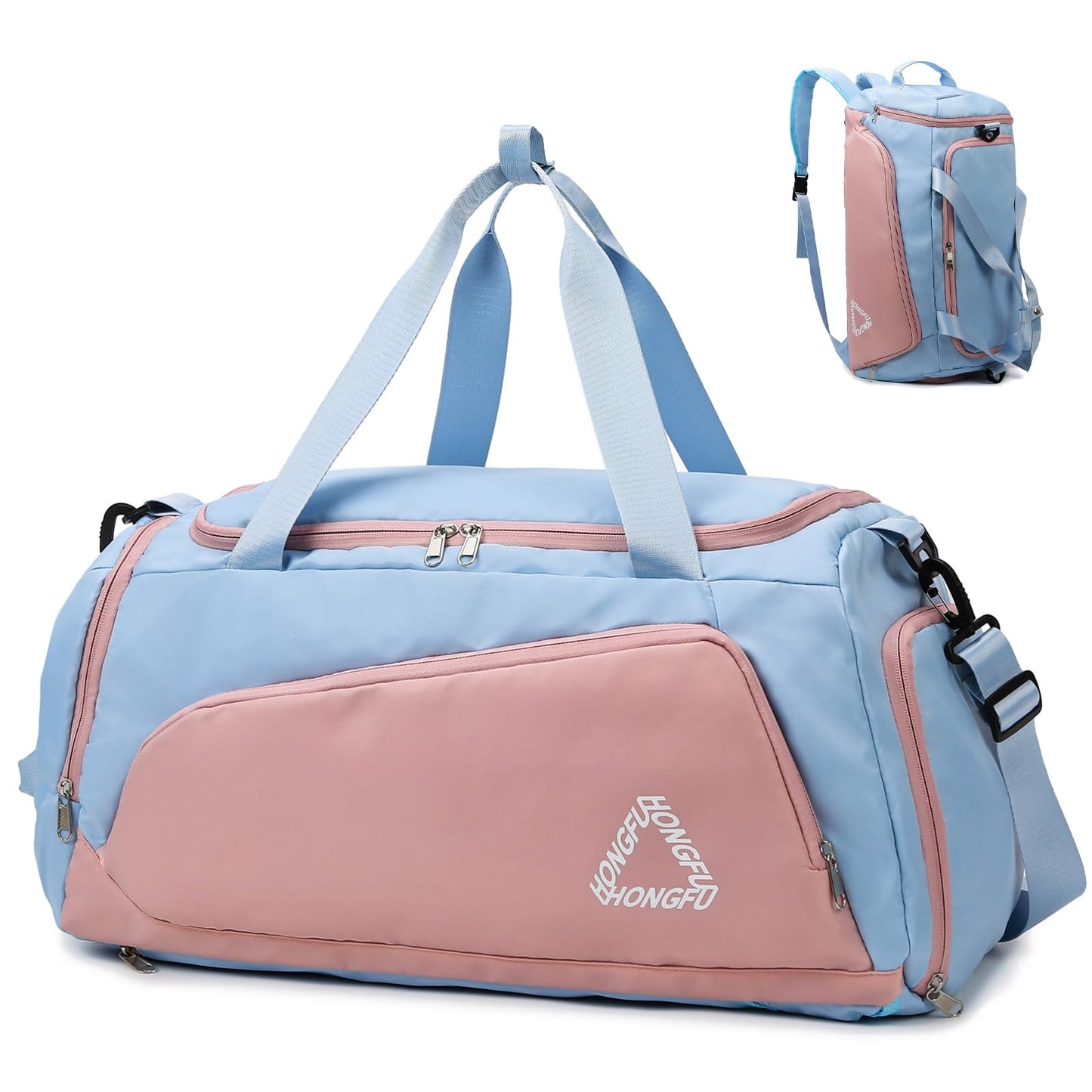 Eslcorri Gym Duffle Bag for Women Men, Sports Backpack with Wet & Shoe Compartment, Fitness Overnight Weekender Bag for Yoga, Swim, Travel (Style B, GreenPink)