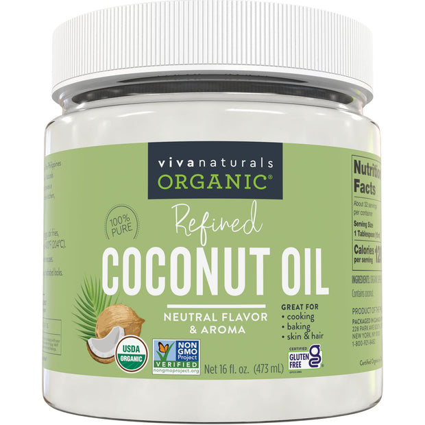 Viva Naturals Organic Coconut Oil - Unrefined, Cold-Pressed Extra Virgin Coconut Oil, USDA Organic and Non-GMO Cooking Oil, Great as Hair Oil and Skin Oil, 54 fl oz