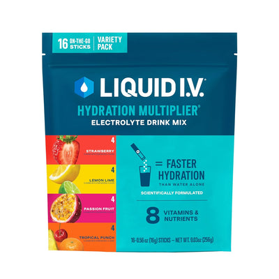 Liquid I.V.® Hydration Multiplier - Variety Pack - Lemon Lime, Passion Fruit, Strawberry, Tropical Punch | Electrolyte Powder Drink Mix | 1 Pack (16 Servings)