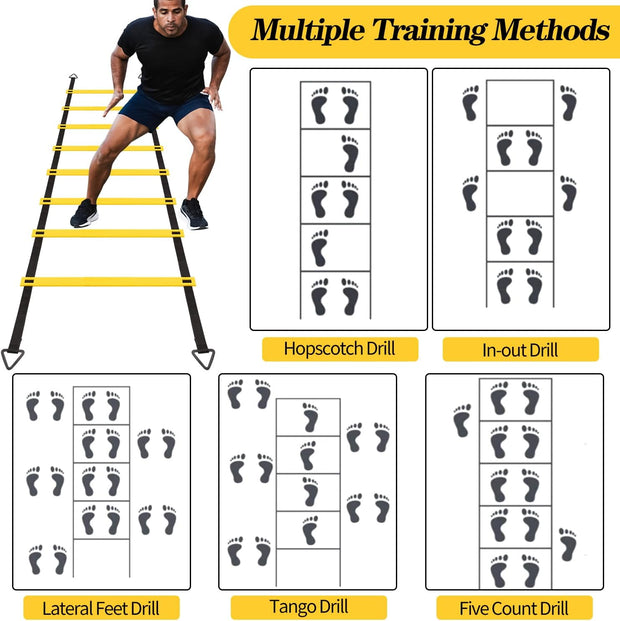 1/2/4 Pack 12 Rungs Agility Ladder Set, Training Ladder with Steel Stakes and Carry Bag for Soccer, Speed Fitness Feet Training