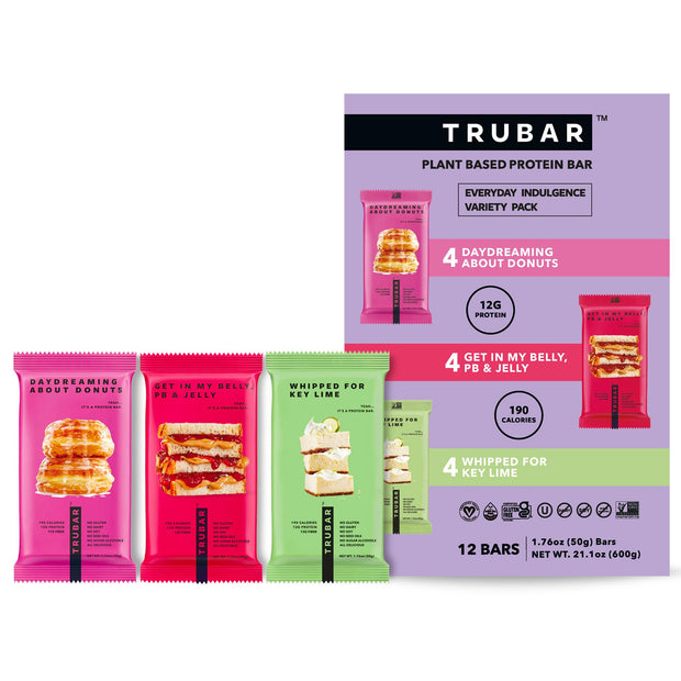 TRUBAR Vegan Protein Bar, Shake it Bake it Birthday Cake it, Gluten Free, Plant Based Protein, Dairy Free, Non GMO, Soy Free, No Sugar Alcohols, 12G Protein, 12G Fiber, 23G Carb, On the Go Snack Bars, 12 ct
