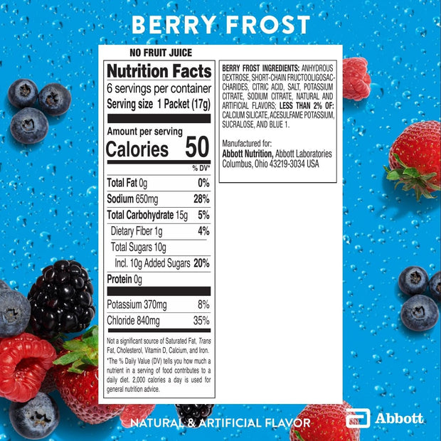 Pedialyte AdvancedCare Plus Electrolyte Powder, Has 33% More Electrolytes and PreActiv Prebiotics, Berry Frost, 18 Powder Packets