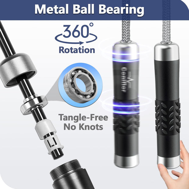 Weighted Jump Rope, 1LB Tangle-Free Ball Bearing Rapid Speed Skipping Rope for Men Women, Adjustable 9mm Cotton & PVC Rope with Alum Handle for Boxing MMA Weight-Loss Athletic Workout Fitness
