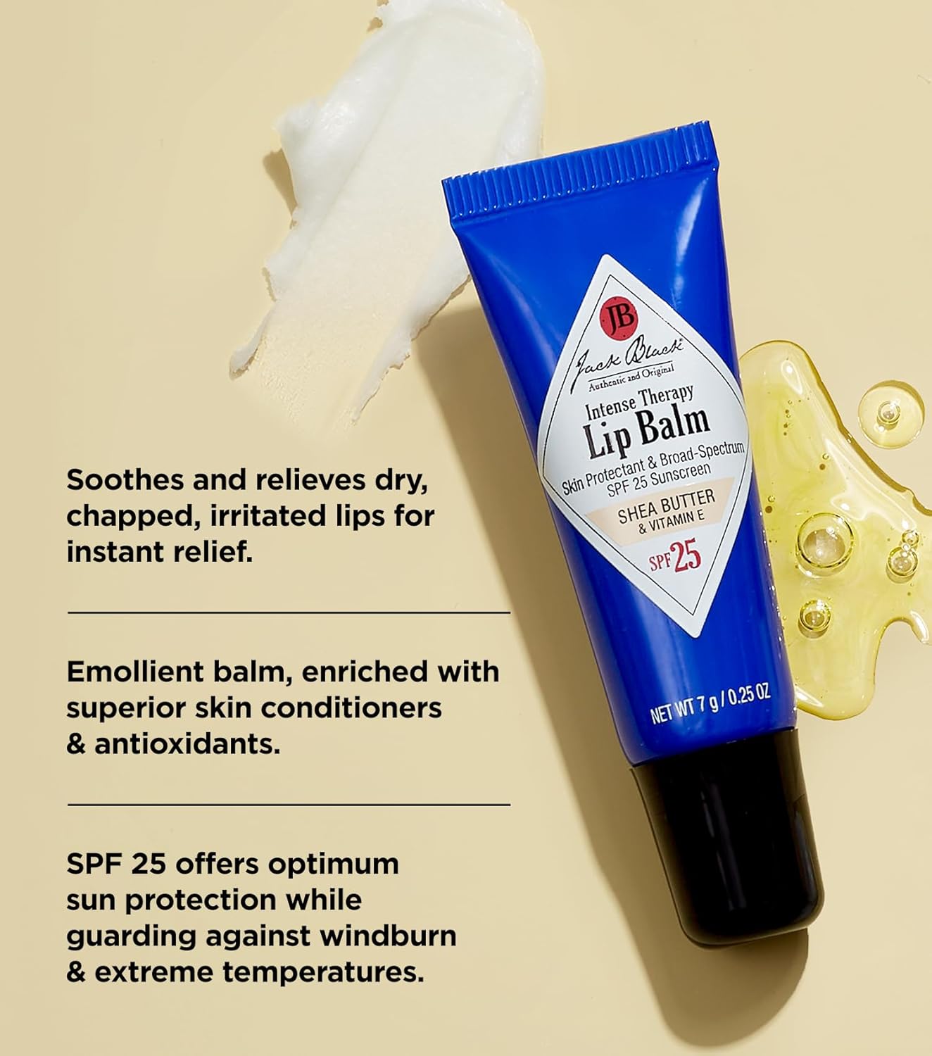 Jack Black Intense Therapy Lip Balm - Jack Black Lip Balm SPF 25 Sunscreen, SPF Lip Balm for Chapped Lips, Lip Sunscreen, Lip SPF, Lip Moisturizer for Dry Lips, Lip Balm with SPF, Lip Protection