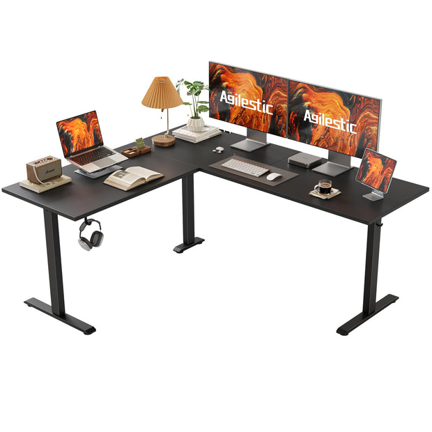 Agilestic L Shaped Standing Desk 63 x 55 inch Adjustable Height, Electric Corner Standing Desk, Sit Stand Computer Table with Splice Board, Rustic Brown