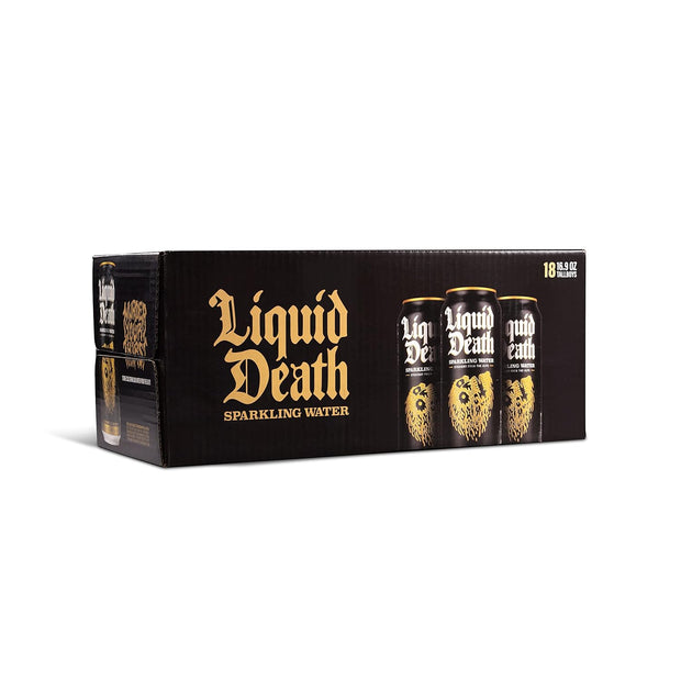 Liquid Death, Sparkling Mountain Water, 18-Pack (Tallboy Size 16.9oz Cans), Real Mountain Source, Natural Minerals & Electrolytes