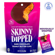 SkinnyDipped Dark Chocolate Peanut Butter Cups, 2g Sugar per Cup, Keto Friendly, No Stevia, Gluten Free, 3.2oz, 1 Pack (6 Cups Total)