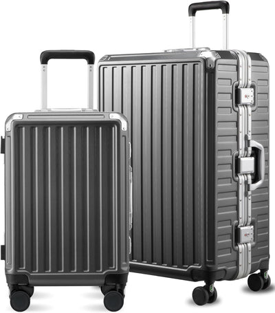 LUGGEX Luggage Sets with Spinner Wheels, 2 Piece (20/28) Aluminum Frame Zipperless Polycarbonate Hard Shell Suitcase Sets, Charcoal Metallic