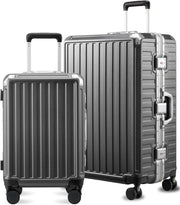 LUGGEX Luggage Sets with Spinner Wheels, 2 Piece (20/28) Aluminum Frame Zipperless Polycarbonate Hard Shell Suitcase Sets, Charcoal Metallic