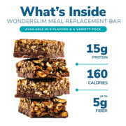 WonderSlim Meal Replacement Protein Bar, Variety Pack, 15g Protein, 20 Vitamins & Minerals (7ct)