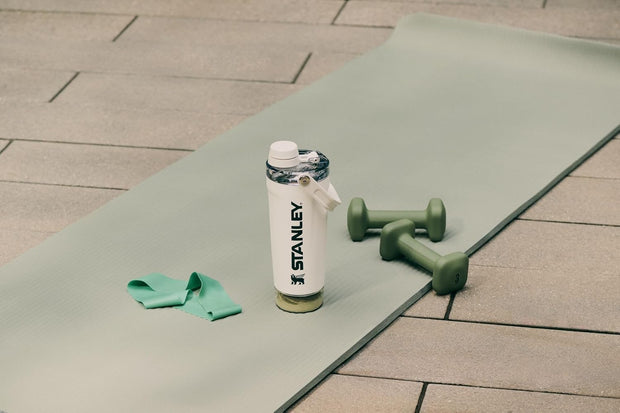 Stanley Activate Shaker Bottle 20 oz | Leakproof Insulated Stainless Steel Shaker Cup | Base Storage and Twist On Fast Flow Lid | Protein Shakes and Pre Workout Powder | BPA-Free | Toast