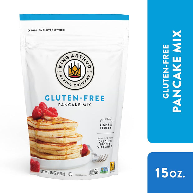 King Arthur Gluten Free Pancake Mix: Non-GMO, Kosher Certified, Easy-to-Prepare Breakfast Delight - Perfect for Fluffy, Delicious Pancakes (15 oz) - Packaging May Vary