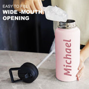 Personalized Custom Water Bottle with Text Photo Print in USA 32oz Double Wall Stainless Steel Leakproof Wide Mouth Cup with Flip Straw