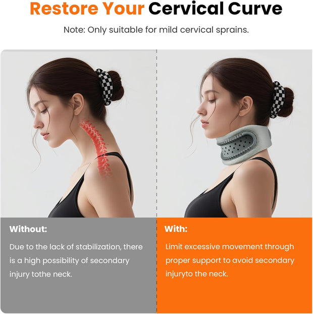 Neck Brace,Support Cervical Collar,Relieve Cervical Pain&Pressure,Soft Skin-Friendly Fabric,Memory Foam Wrapped in Silicone Breathable Hard Frame,One Size for Men&Women (Grey)