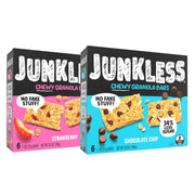 JUNKLESS Chewy Granola Bar 4‑Flavor Variety Pack (24 Bars)–Non‑GMO, Gluten‑Free, Less Sugar Snack Bars— Chocolate Chip, Peanut Butter Chocolate Chip, Cinnamon Roll & Real Strawberry, 4 Boxes