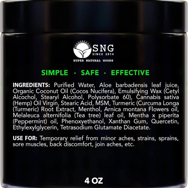Super Natural Goods Hemp Cream Maximum Strength (8oz) Hemp Oil & Arnica, Soothes Discomfort on Joint Muscle Shoulder Hip Neck Knee & Back Support. All Soothing Cream. Instant Menthol Rub
