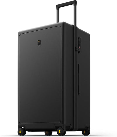 LEVEL8 Trunk Luggages, Large Suitcase 28 Inch Luggage with Spinner Wheels, Luminous Textured Checked Lightweight Hard Shell with Tsa Lock, Black