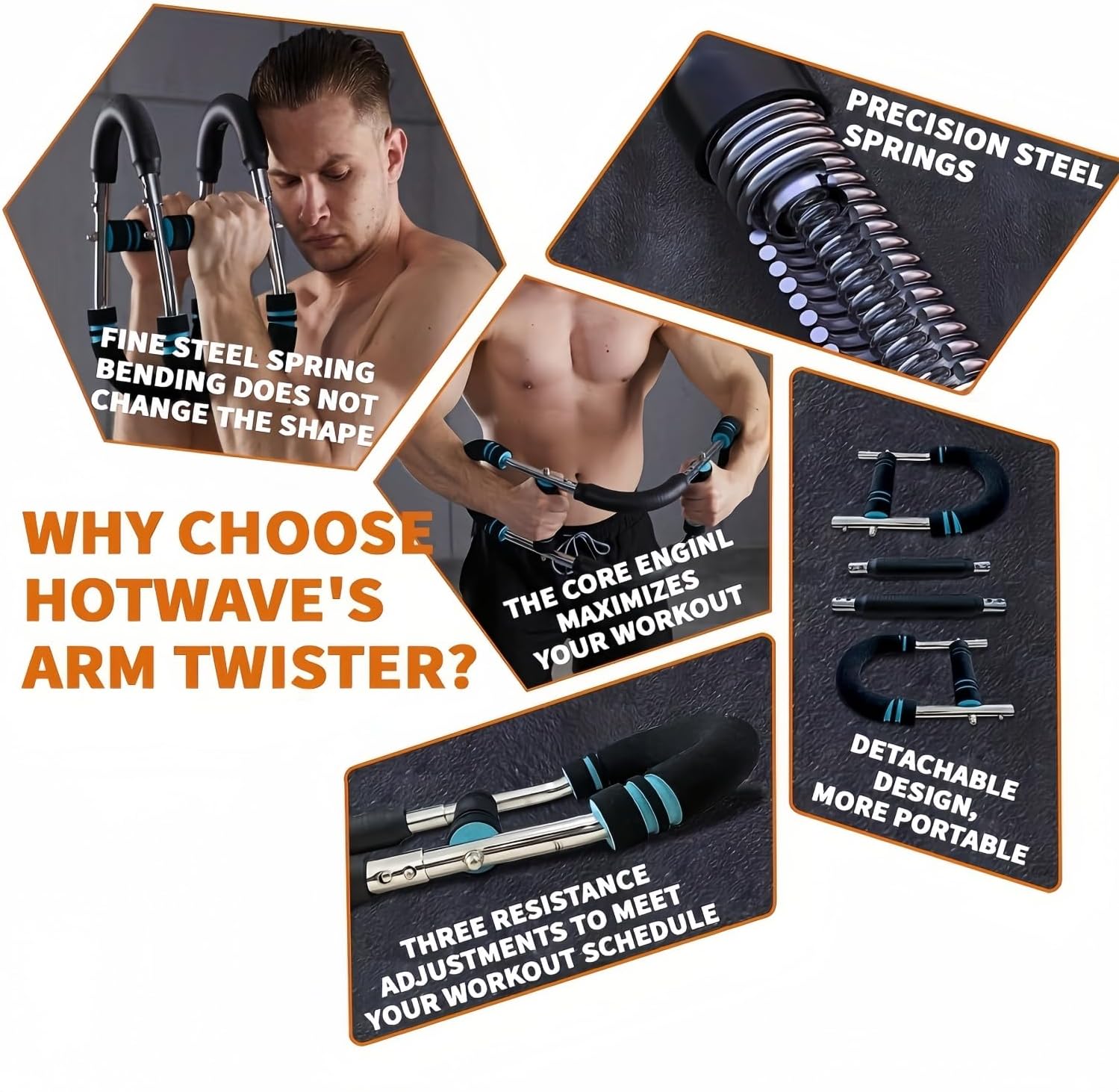 Gorilla Bar for Chest Workout, 44-110lb Adjustable Twister Arm Trainer, Portable Spring Resistance Home Fitness Equipment