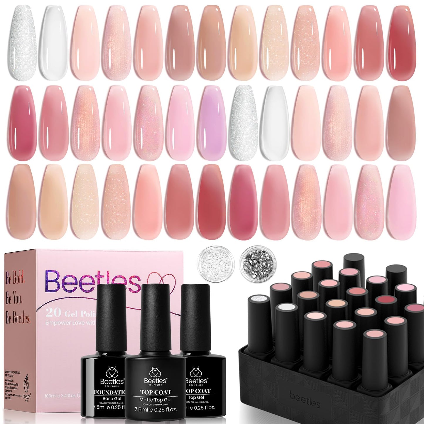 Beetles Gel Nail Polish Set,119 PCS 100 Colors Gel Polish Kit Base Glossy Matte Glitter Top Coat Neon Glitter Pearl Cat Eye White Red Pink Nude Nails Gift for Women Beetles Infinite Styles 100 Colors