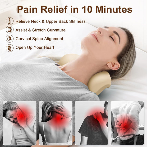 Neck and Shoulder Relaxer with Upper Back Massage Point, Cervical Traction Device Neck Stretcher for TMJ Pain Relief and Cervical Spine Alignment Chiropractic Pillow (Grey)