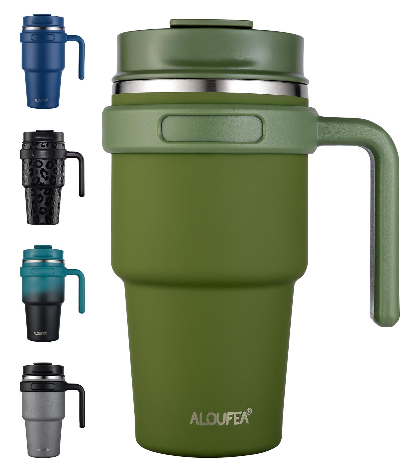ALOUFEA 20 oz Insulated Coffee Mug Tumbler with Handle, Stainless Steel Travel Mug Tumbler with Lid and Straw,Double Wall Vacuum Leak Proof Ice Coffee Thermal Cup, Black