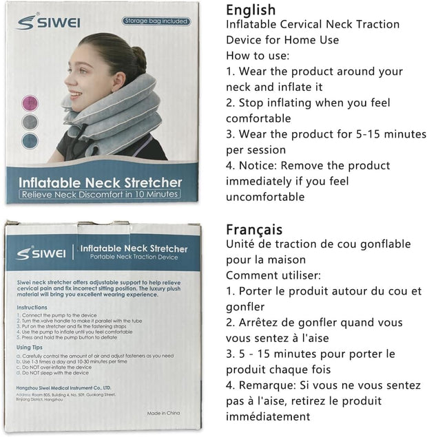 S Cervical Neck Traction Device for Neck Pain Relief - Inflatable Neck Stretcher Collar for Decompression - Best Home Use Neck Brace Pump (Black Plush)