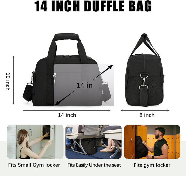 Small Gym Bag 14 inch, Mini Duffel Bag for Women & Men, Carry On Lightweight for Travel Sport - Black
