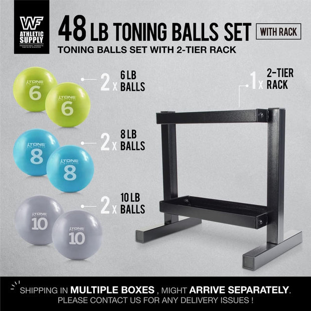 WF Athletic Supply Weighted Toning Ball, Soft Weighted Exercise Ball, Soft Medicine Balls for Exercise, Yoga, Pilates & Physical Therapy, 6, 8, 10 LB, Option Available in Single, Pair & Set with Rack
